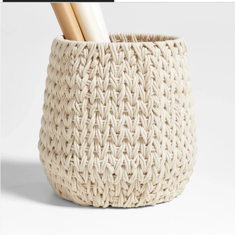 Crate & Barrel - Rulon White Medium Blanket Basket - Picture 1 of 8